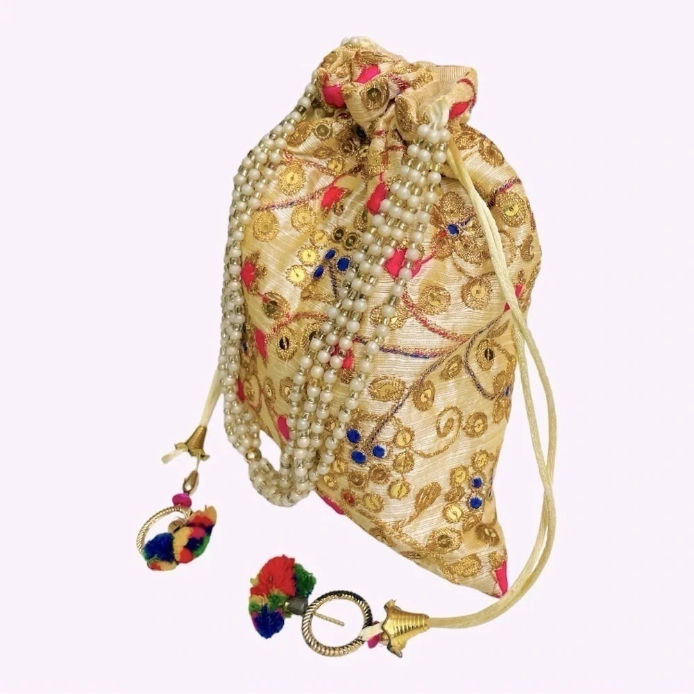 Royal Gold Zari Potli Bag. Wedding purse, evening purse, prom purse
